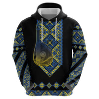 Ukraine Bandura Vyshyvanka Pattern Zip Hoodie Ukrainian Heritage Folk Black Version - Wonder Print Shop