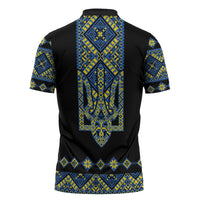 Ukraine Bandura Vyshyvanka Pattern Zipper Polo Shirt Ukrainian Heritage Folk Black Version - Wonder Print Shop