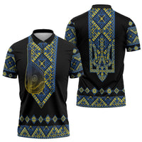 Ukraine Bandura Vyshyvanka Pattern Zipper Polo Shirt Ukrainian Heritage Folk Black Version - Wonder Print Shop