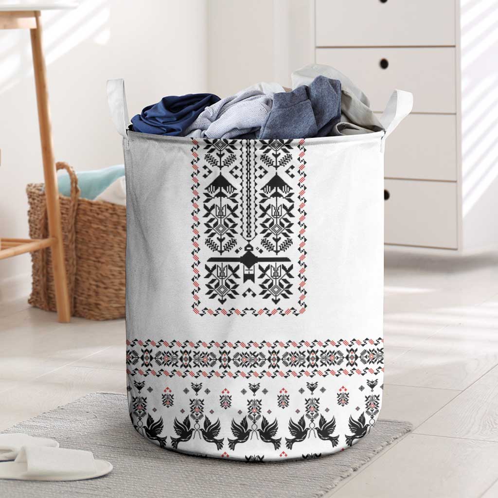 Ukraine Military Vyshyvanka Pattern Laundry Basket Ukrainian Heritage White Tactical Style - Wonder Print Shop