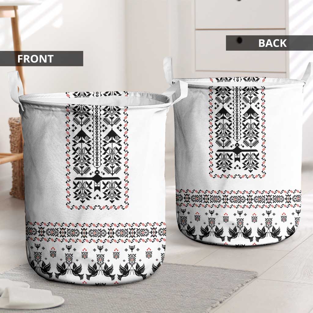 Ukraine Military Vyshyvanka Pattern Laundry Basket Ukrainian Heritage White Tactical Style - Wonder Print Shop