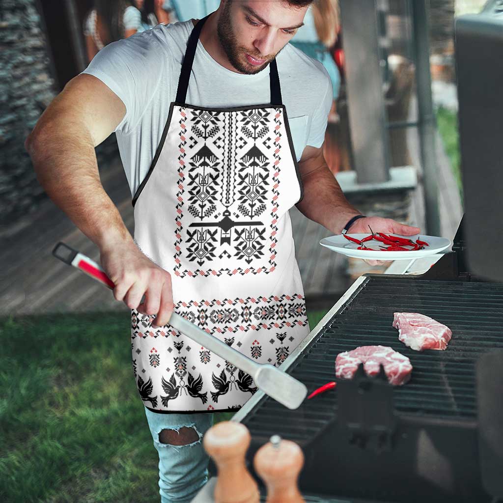 Ukraine Military Vyshyvanka Pattern Apron Ukrainian Heritage White Tactical Style - Wonder Print Shop
