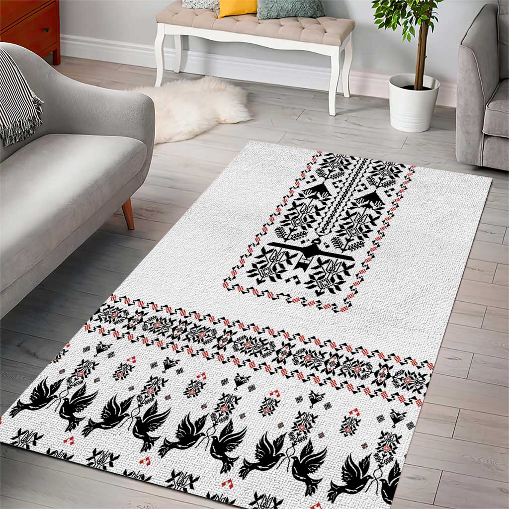 Ukraine Military Vyshyvanka Pattern Area Rug Ukrainian Heritage White Tactical Style - Wonder Print Shop