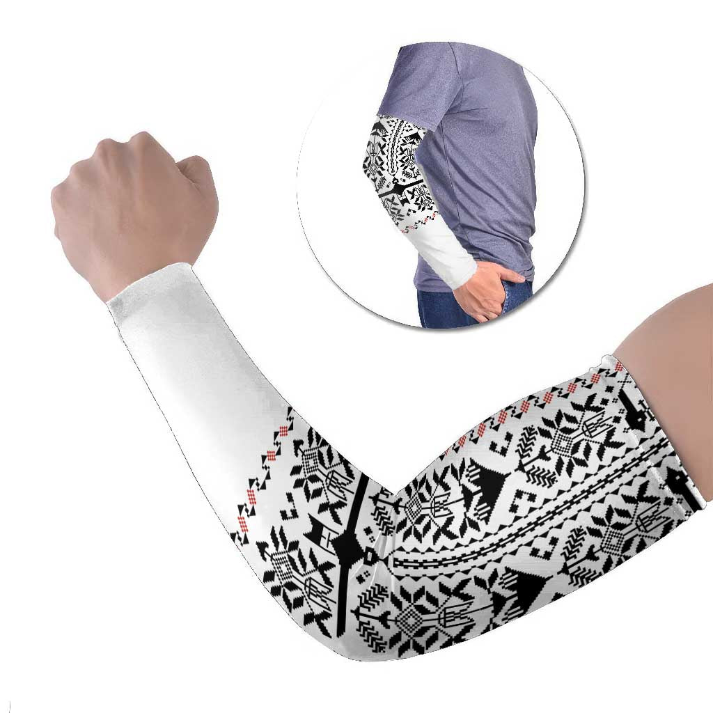 Ukraine Military Vyshyvanka Pattern Arm Sleeves Ukrainian Heritage White Tactical Style - Wonder Print Shop