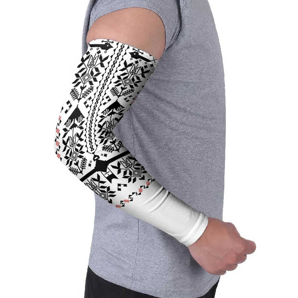 Ukraine Military Vyshyvanka Pattern Arm Sleeves Ukrainian Heritage White Tactical Style - Wonder Print Shop