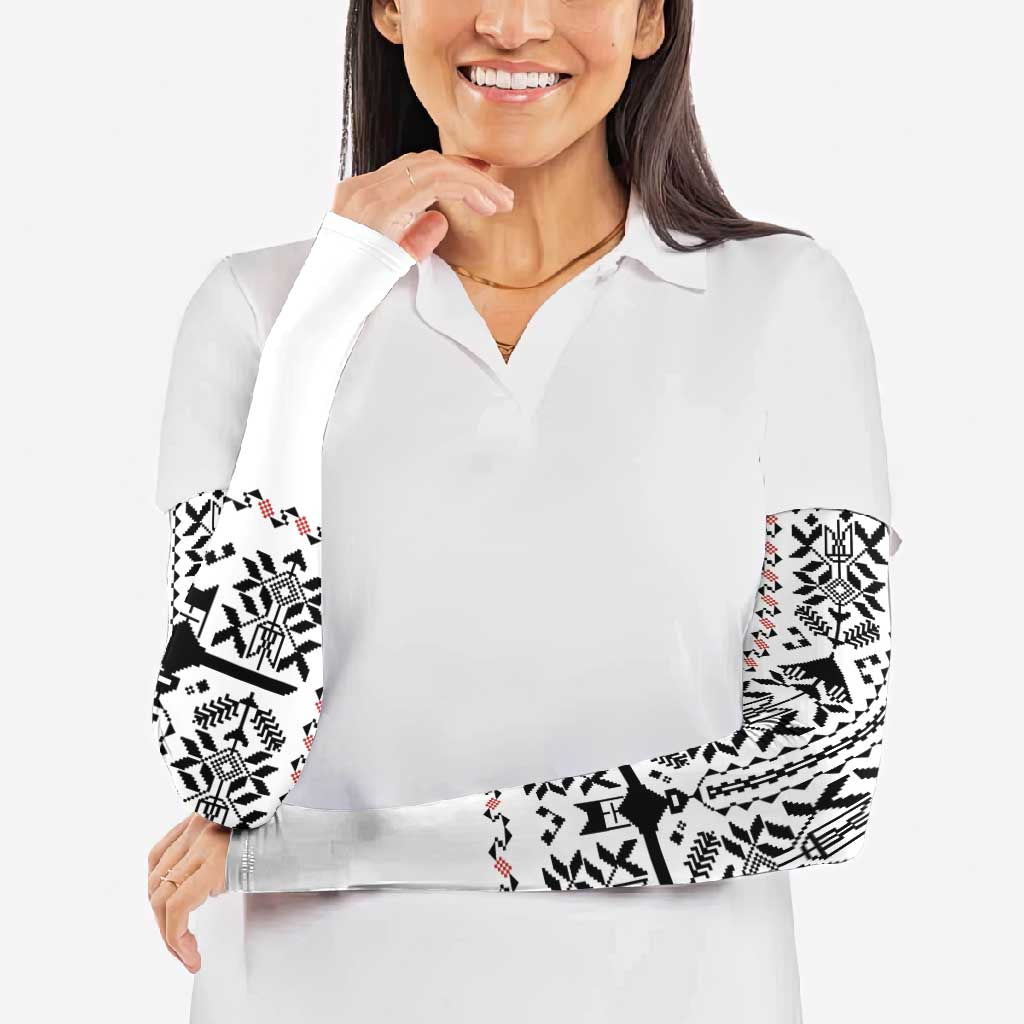 Ukraine Military Vyshyvanka Pattern Arm Sleeves Ukrainian Heritage White Tactical Style - Wonder Print Shop