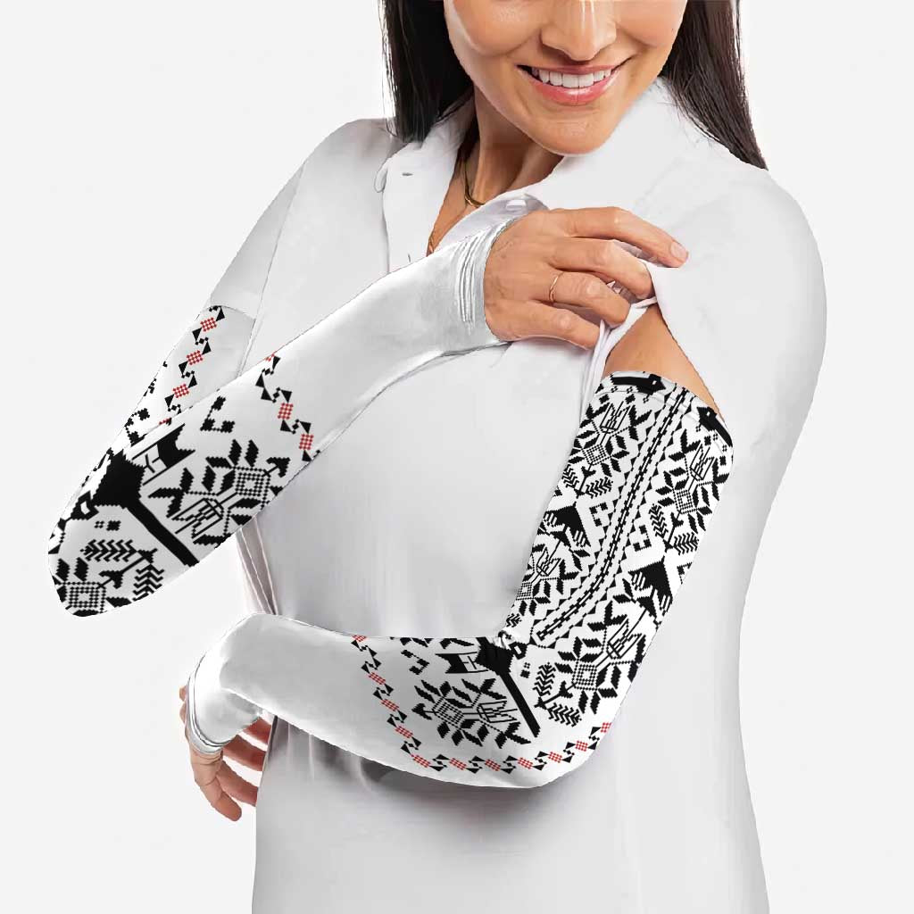 Ukraine Military Vyshyvanka Pattern Arm Sleeves Ukrainian Heritage White Tactical Style - Wonder Print Shop