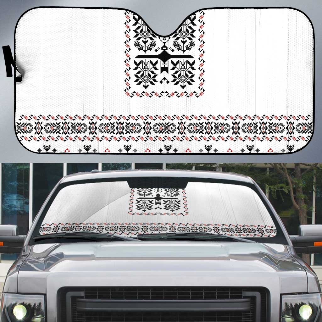 Ukraine Military Vyshyvanka Pattern Auto Sun Shade Ukrainian Heritage White Tactical Style - Wonder Print Shop