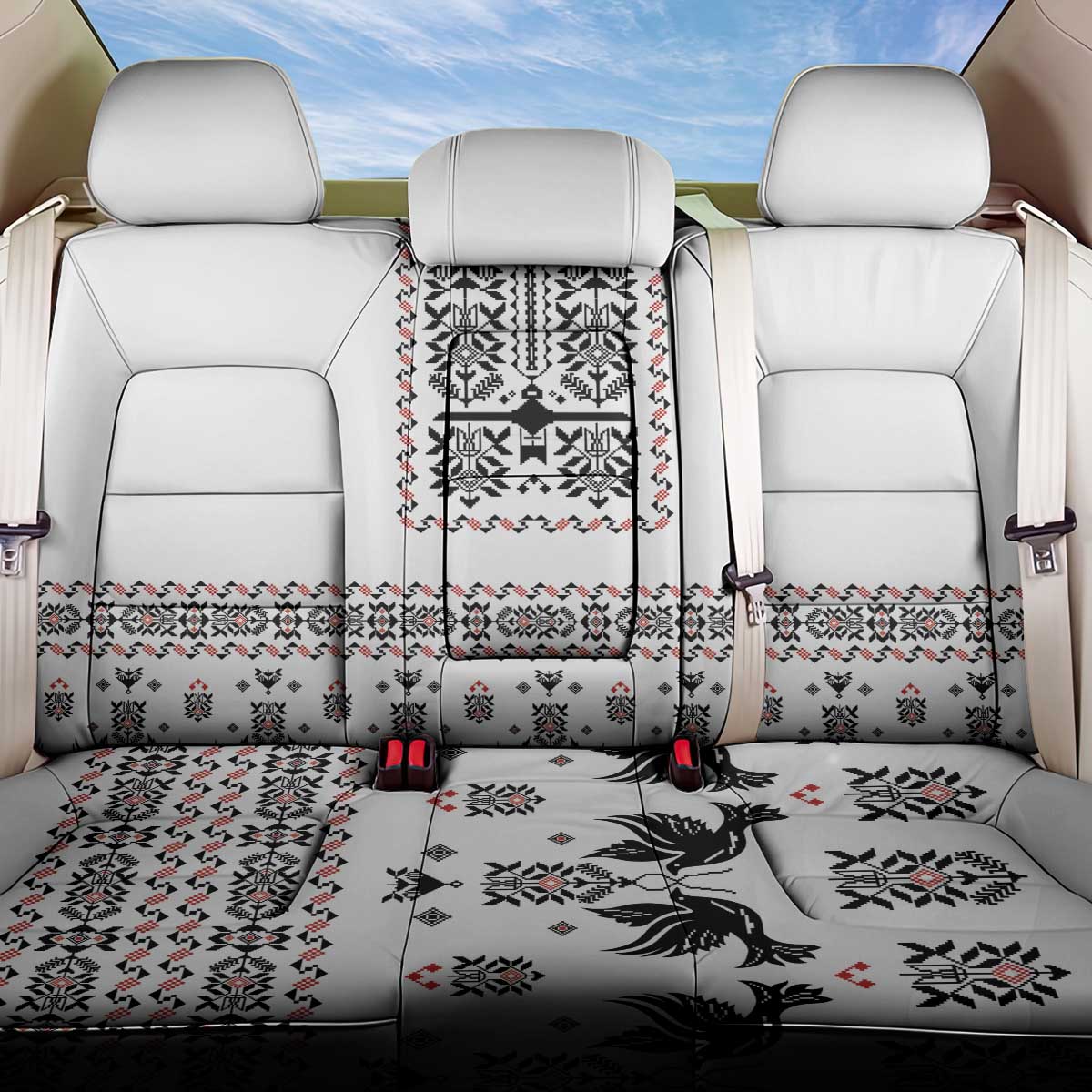 Ukraine Military Vyshyvanka Pattern Back Car Seat Cover Ukrainian Heritage White Tactical Style - Wonder Print Shop