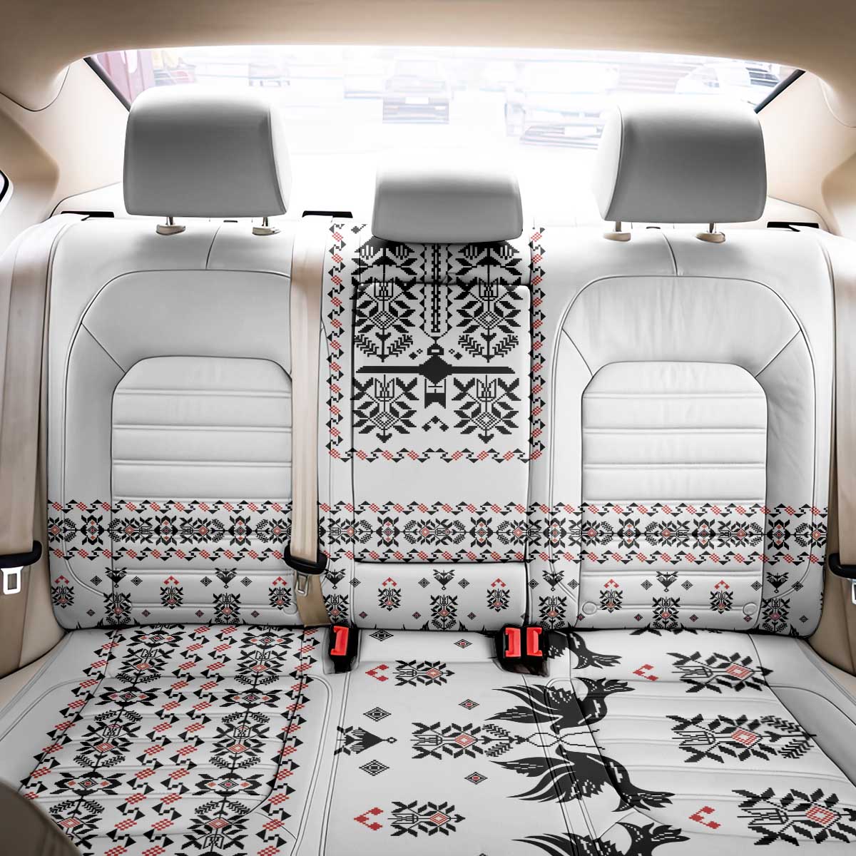 Ukraine Military Vyshyvanka Pattern Back Car Seat Cover Ukrainian Heritage White Tactical Style - Wonder Print Shop