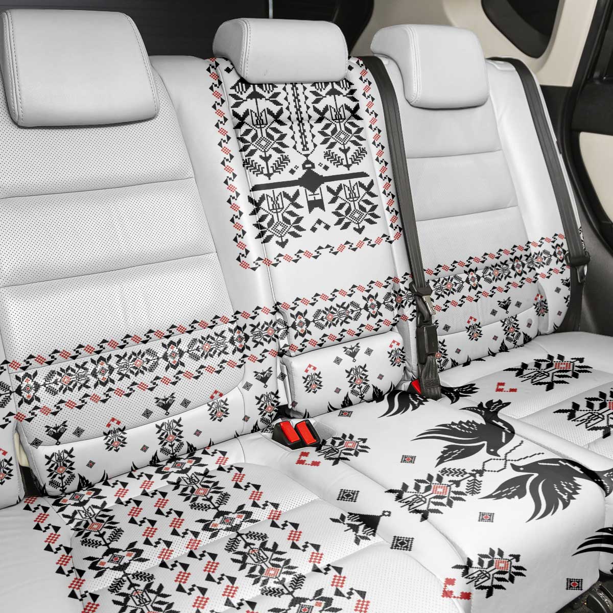 Ukraine Military Vyshyvanka Pattern Back Car Seat Cover Ukrainian Heritage White Tactical Style - Wonder Print Shop