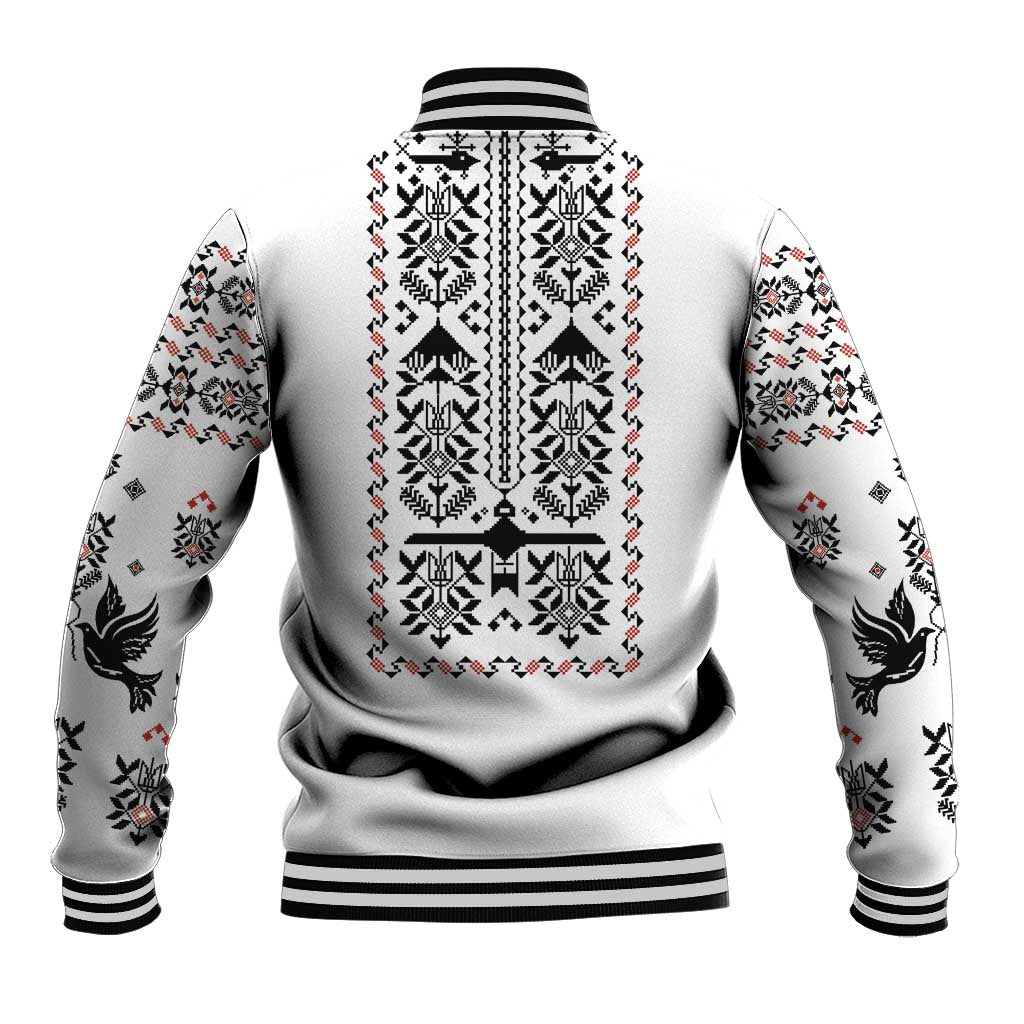 Ukraine Military Vyshyvanka Pattern Baseball Jacket Ukrainian Heritage White Tactical Style - Wonder Print Shop