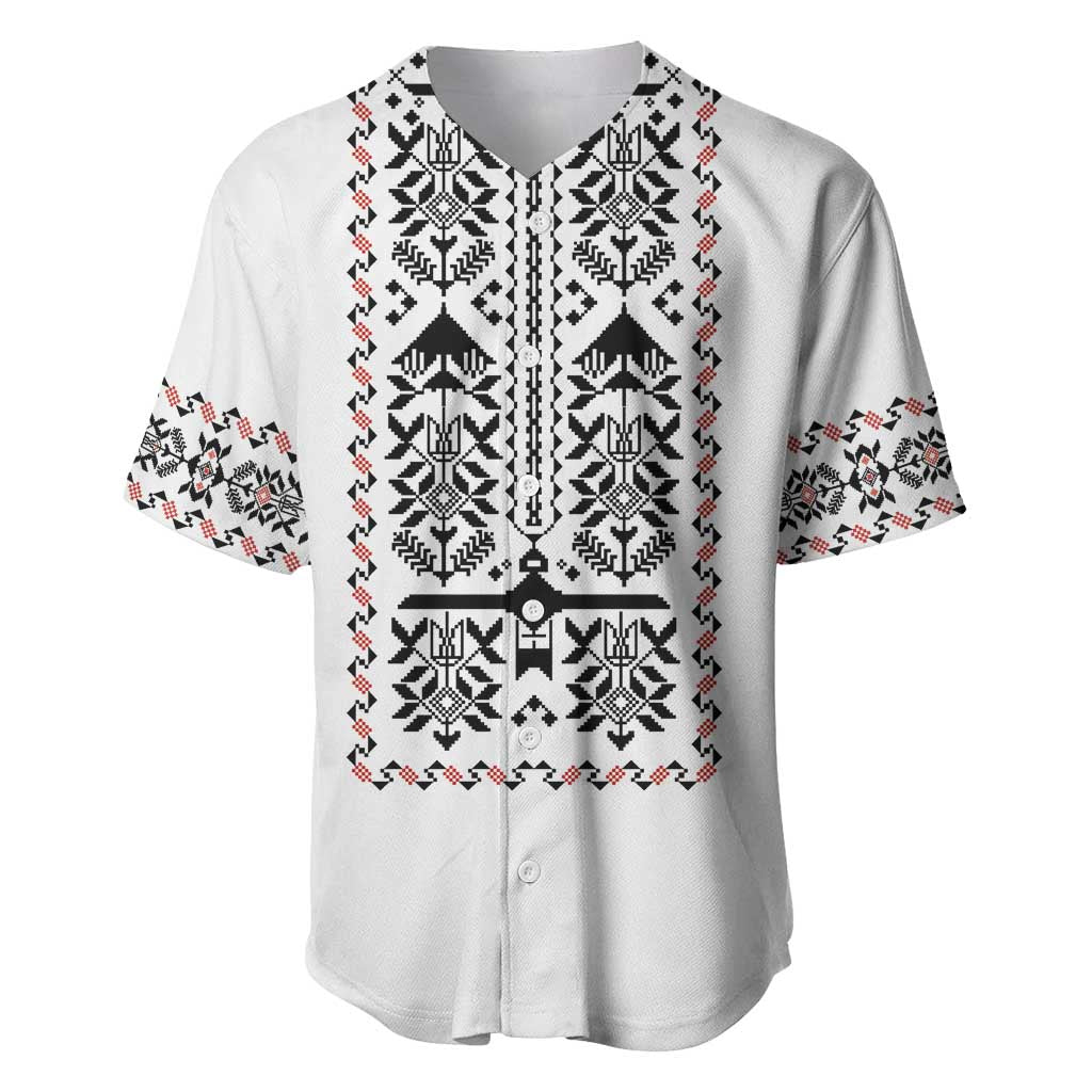 Ukraine Military Vyshyvanka Pattern Baseball Jersey Ukrainian Heritage White Tactical Style - Wonder Print Shop