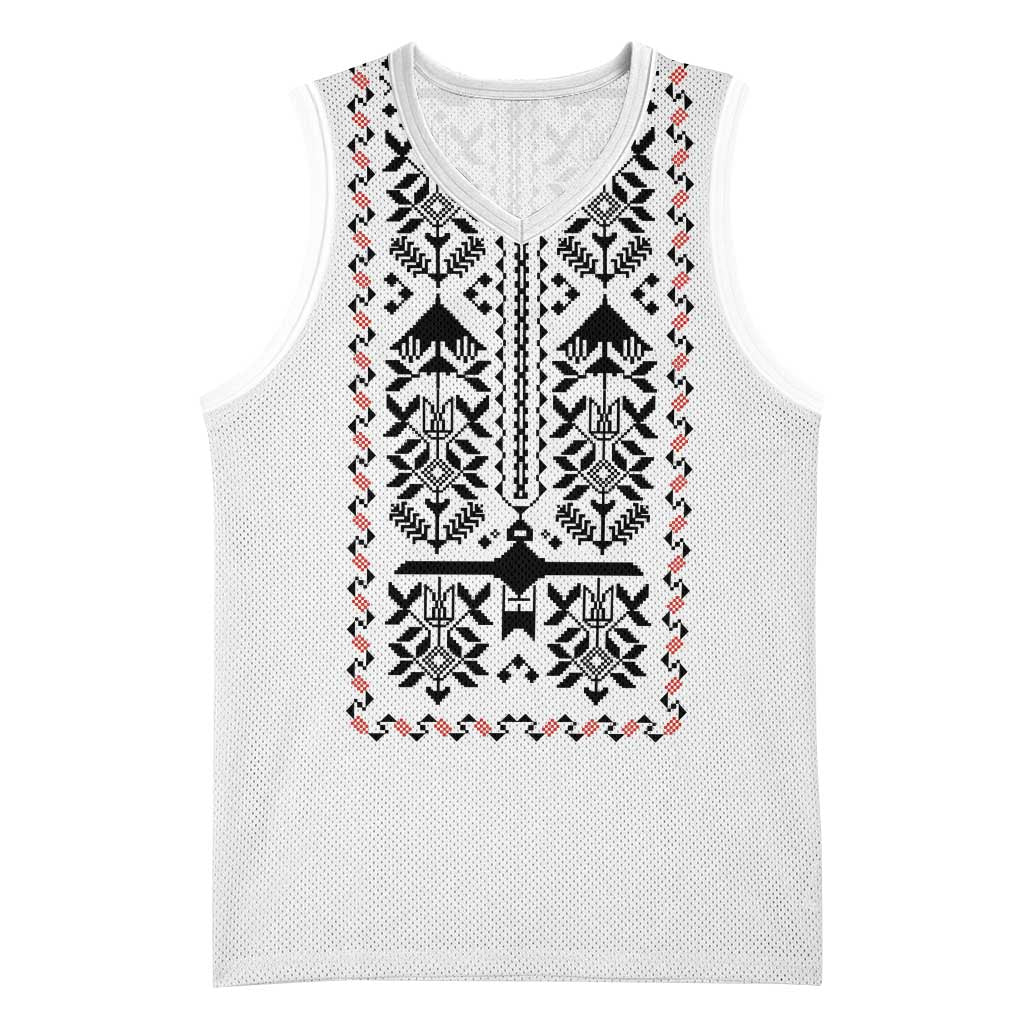Ukraine Military Vyshyvanka Pattern Basketball Jersey Ukrainian Heritage White Tactical Style - Wonder Print Shop