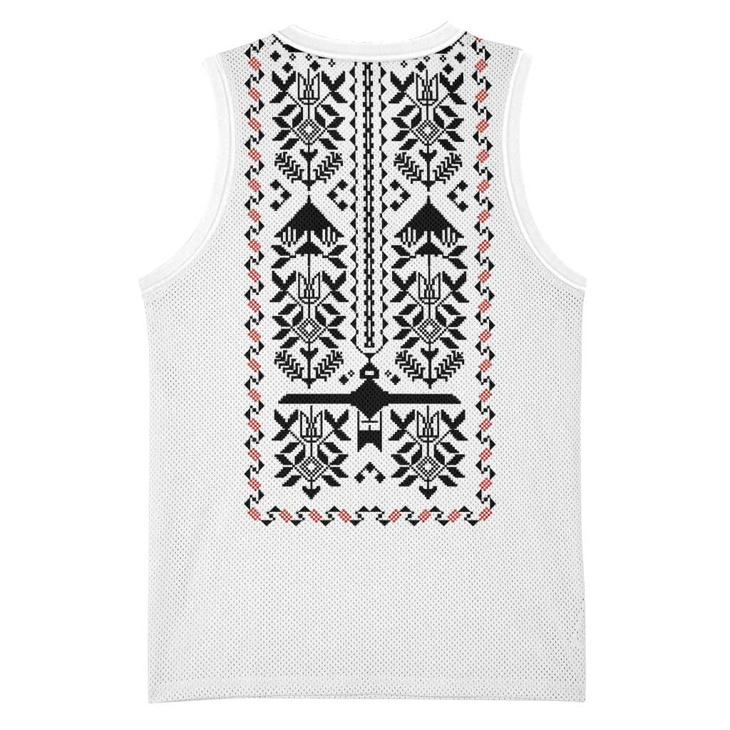 Ukraine Military Vyshyvanka Pattern Basketball Jersey Ukrainian Heritage White Tactical Style - Wonder Print Shop