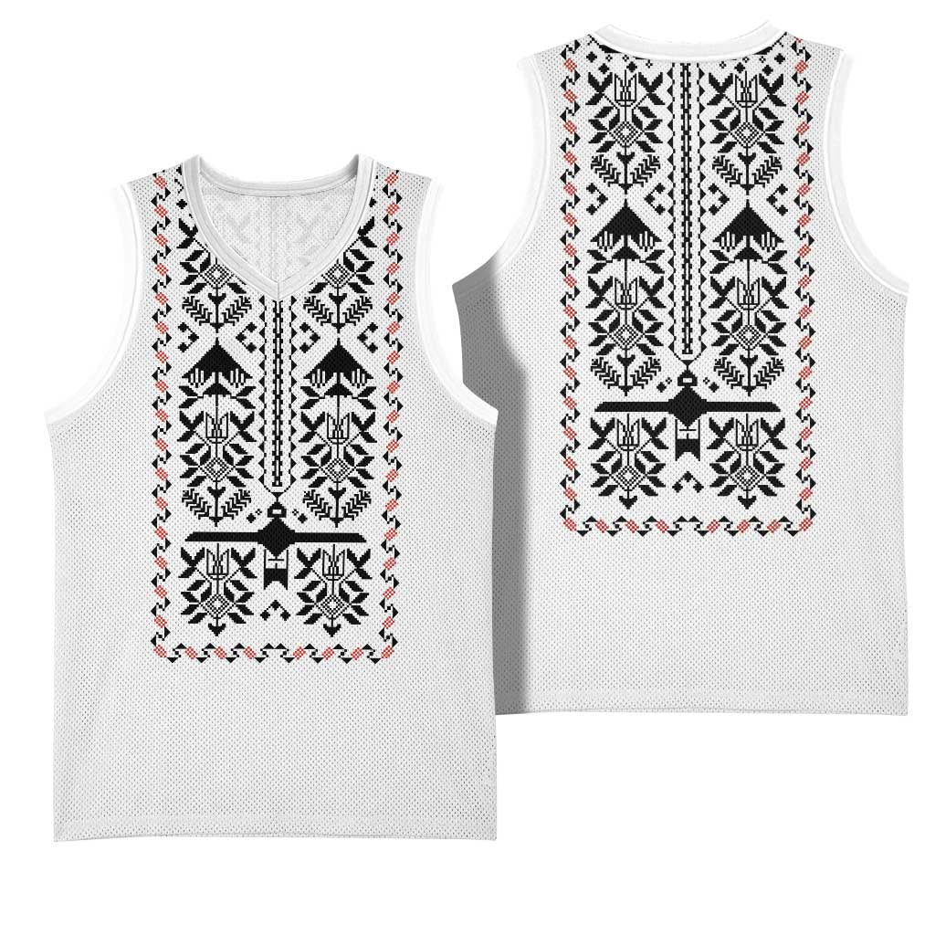 Ukraine Military Vyshyvanka Pattern Basketball Jersey Ukrainian Heritage White Tactical Style - Wonder Print Shop