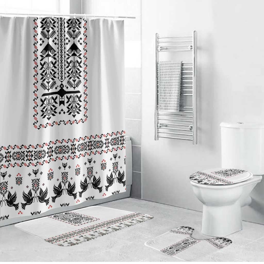 Ukraine Military Vyshyvanka Pattern Bathroom Set Ukrainian Heritage White Tactical Style - Wonder Print Shop