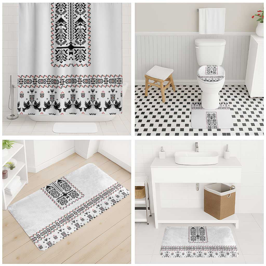 Ukraine Military Vyshyvanka Pattern Bathroom Set Ukrainian Heritage White Tactical Style - Wonder Print Shop