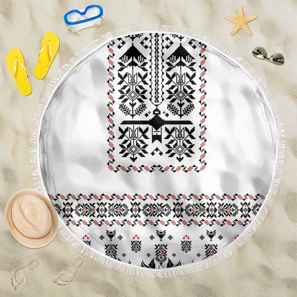 Ukraine Military Vyshyvanka Pattern Beach Blanket Ukrainian Heritage White Tactical Style - Wonder Print Shop