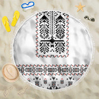 Ukraine Military Vyshyvanka Pattern Beach Blanket Ukrainian Heritage White Tactical Style - Wonder Print Shop