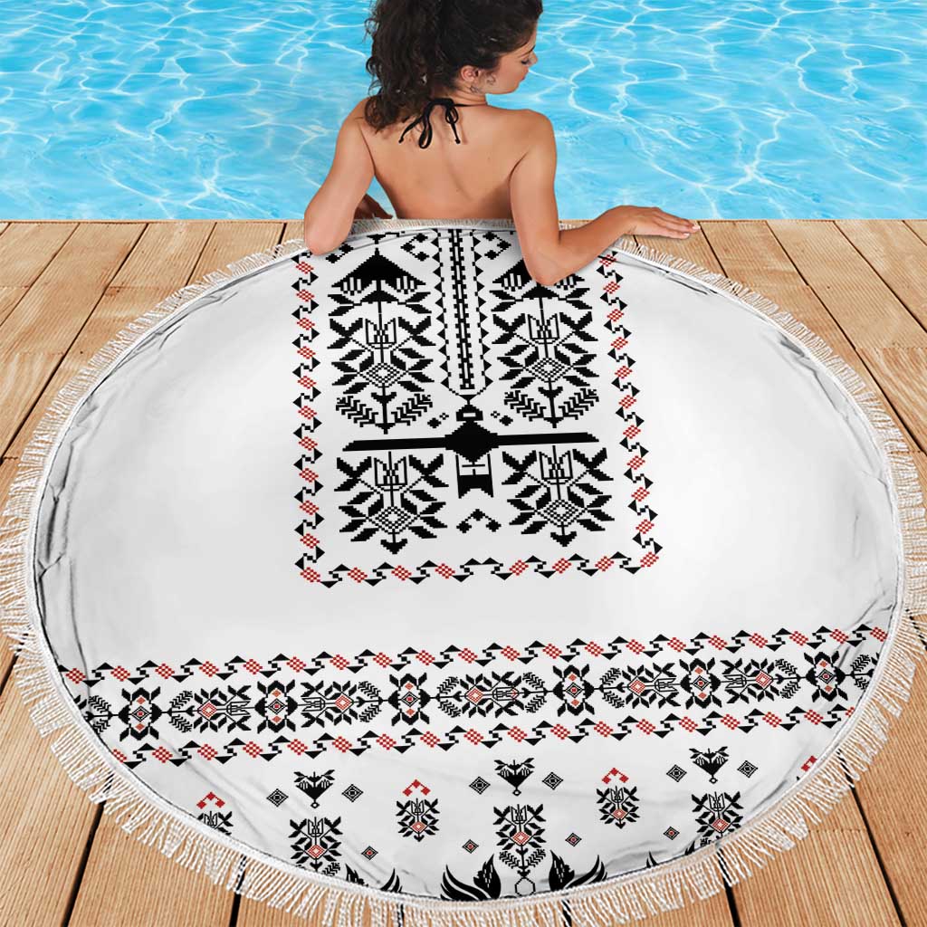 Ukraine Military Vyshyvanka Pattern Beach Blanket Ukrainian Heritage White Tactical Style - Wonder Print Shop