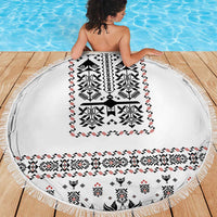 Ukraine Military Vyshyvanka Pattern Beach Blanket Ukrainian Heritage White Tactical Style - Wonder Print Shop