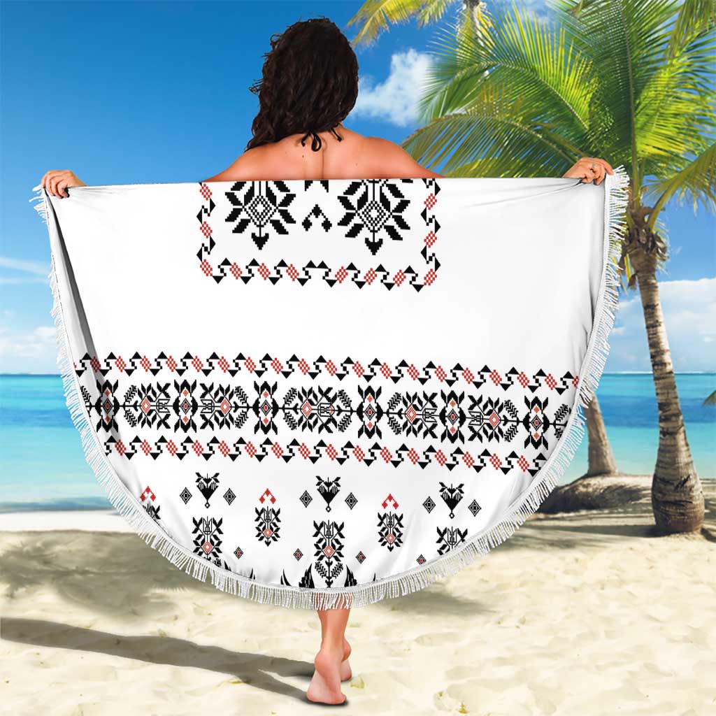 Ukraine Military Vyshyvanka Pattern Beach Blanket Ukrainian Heritage White Tactical Style - Wonder Print Shop