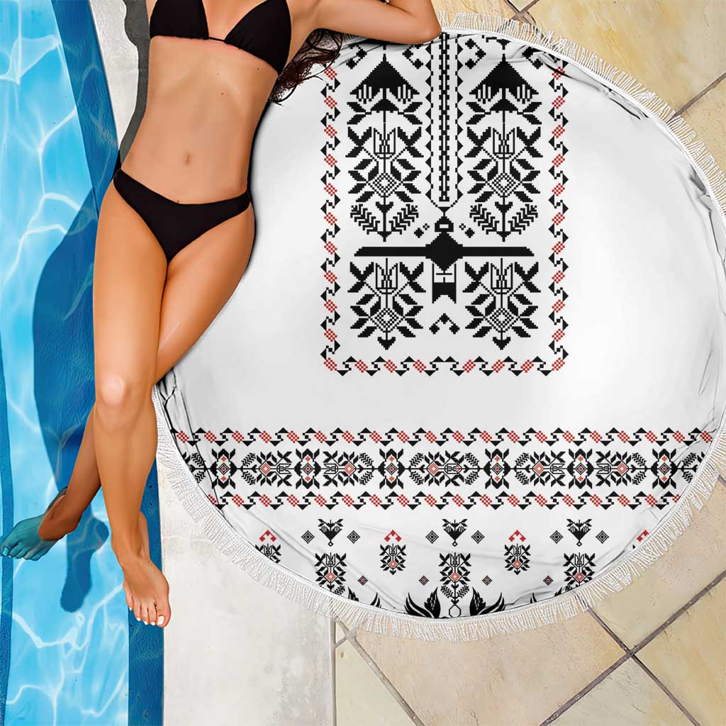 Ukraine Military Vyshyvanka Pattern Beach Blanket Ukrainian Heritage White Tactical Style - Wonder Print Shop