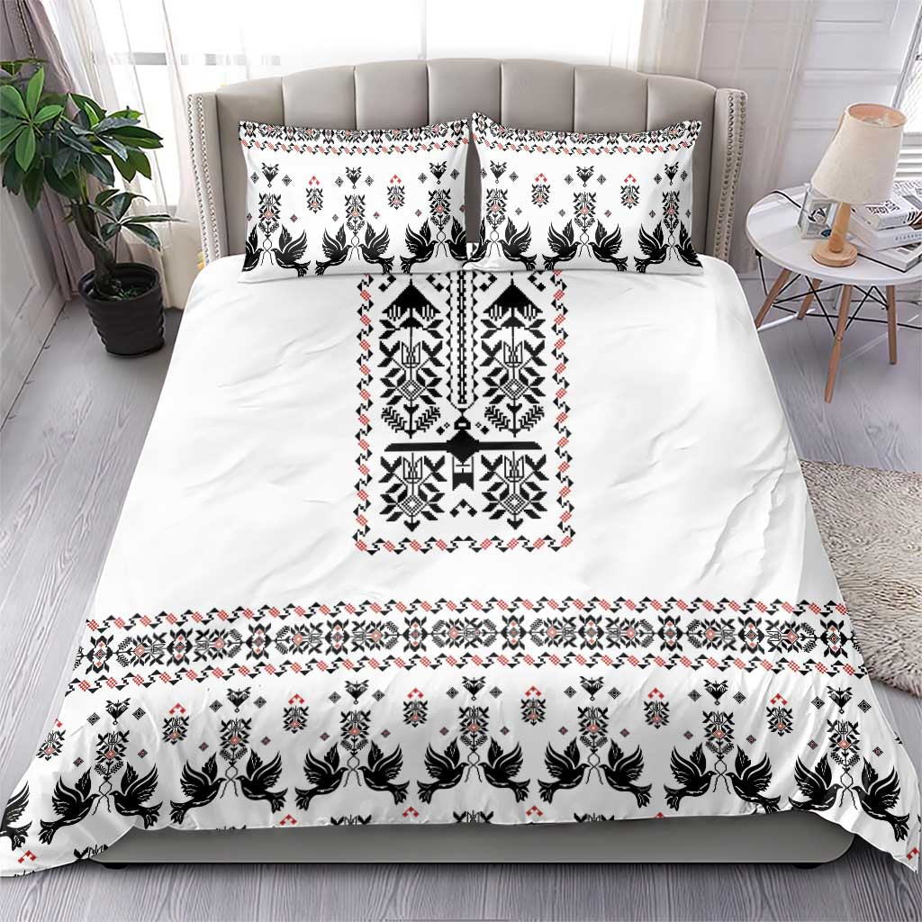 Ukraine Military Vyshyvanka Pattern Bedding Set Ukrainian Heritage White Tactical Style - Wonder Print Shop