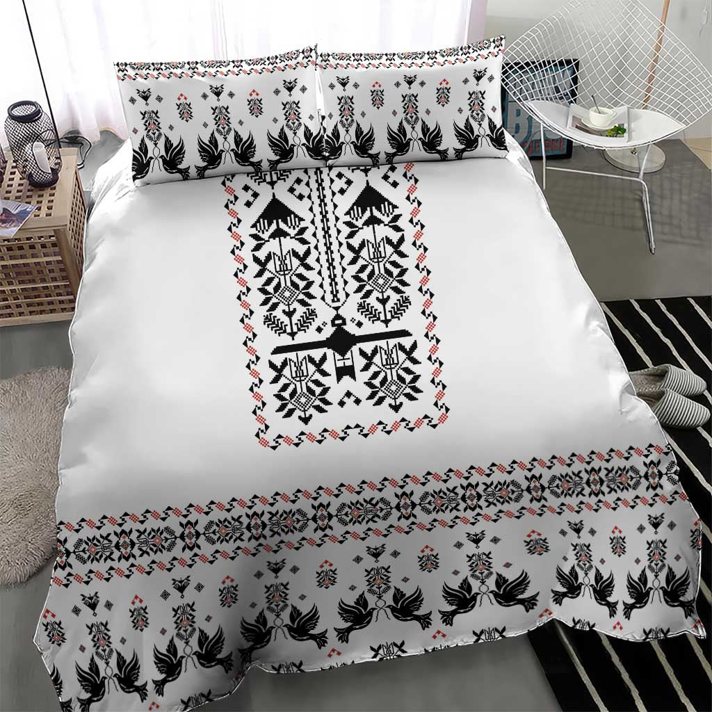Ukraine Military Vyshyvanka Pattern Bedding Set Ukrainian Heritage White Tactical Style - Wonder Print Shop