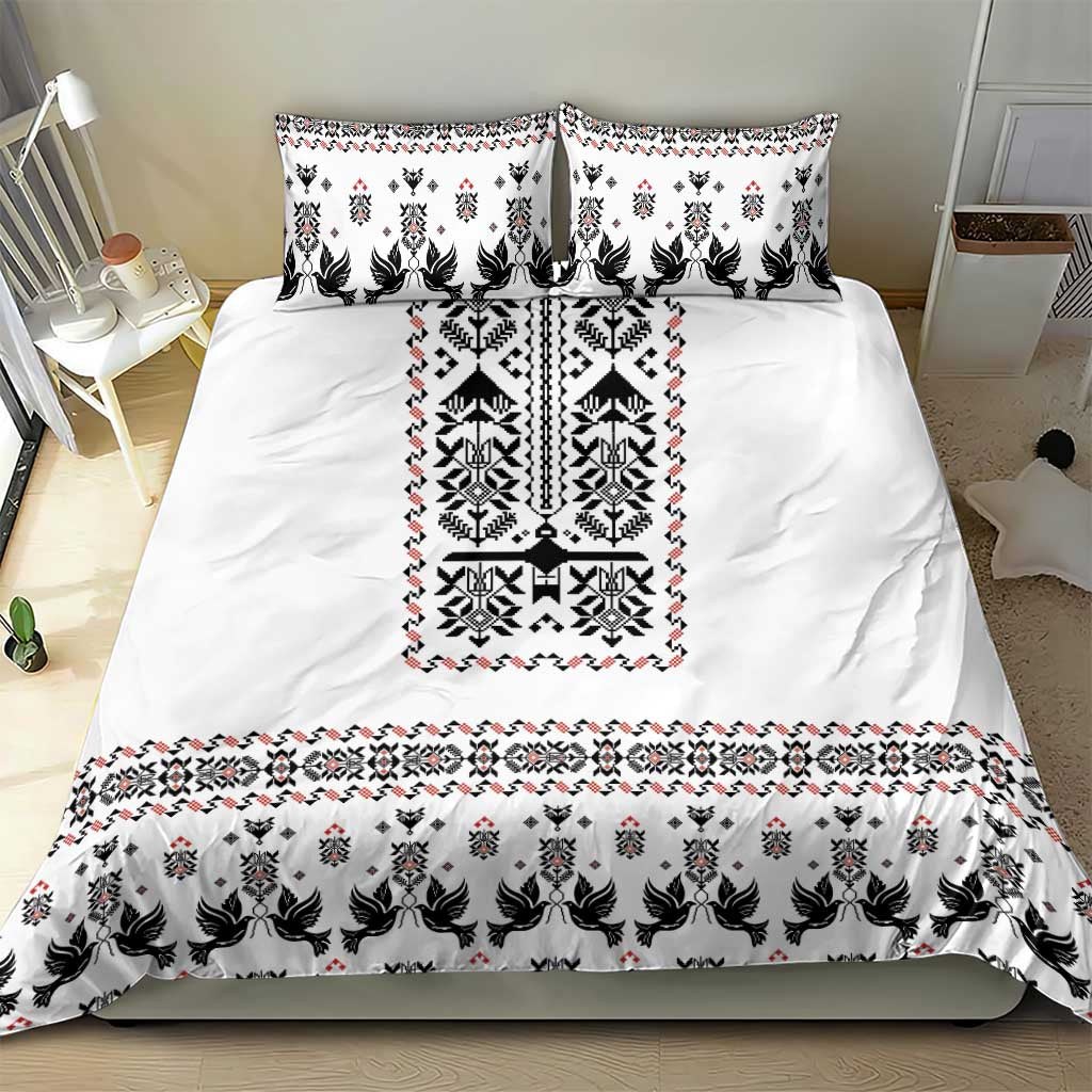 Ukraine Military Vyshyvanka Pattern Bedding Set Ukrainian Heritage White Tactical Style - Wonder Print Shop