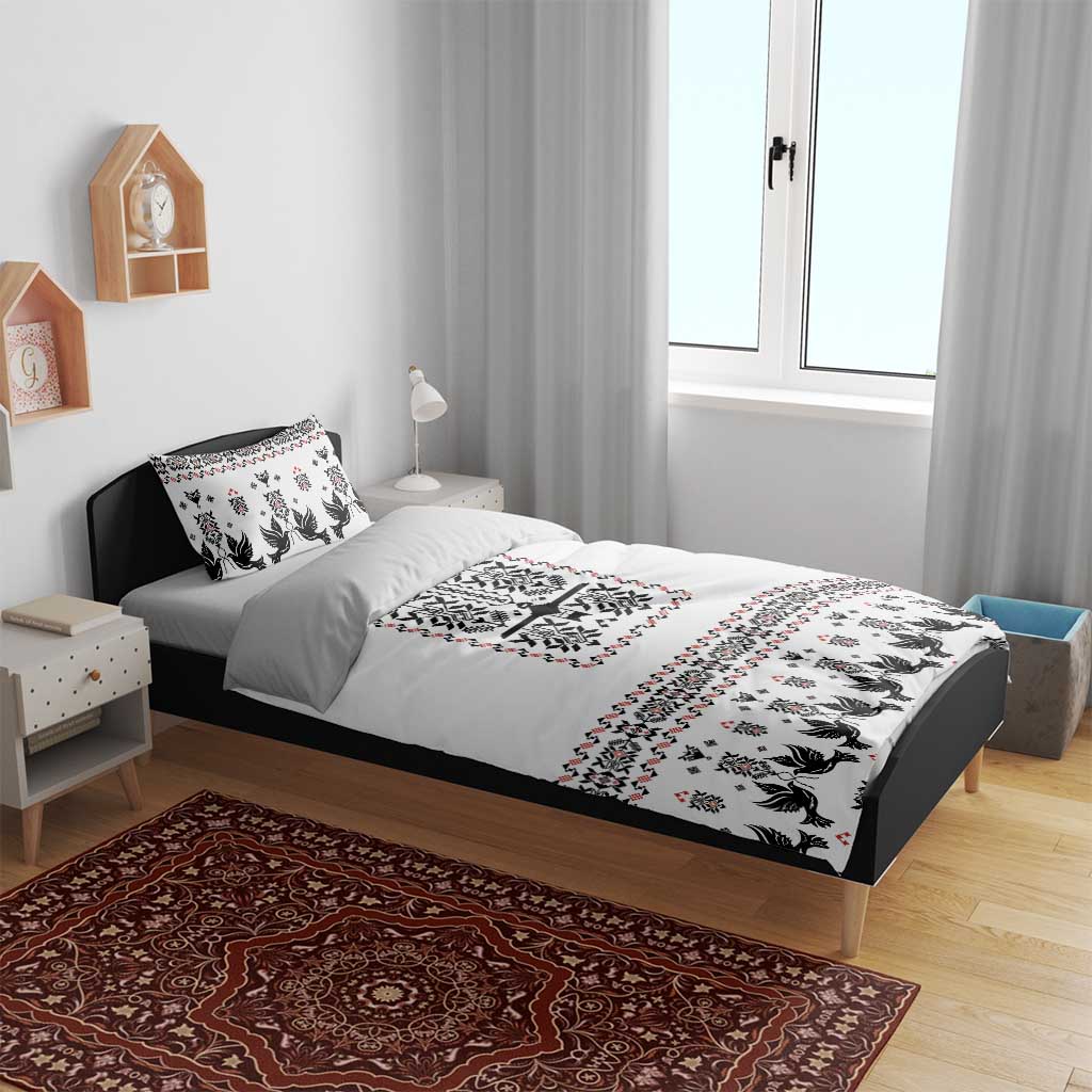 Ukraine Military Vyshyvanka Pattern Bedding Set Ukrainian Heritage White Tactical Style - Wonder Print Shop