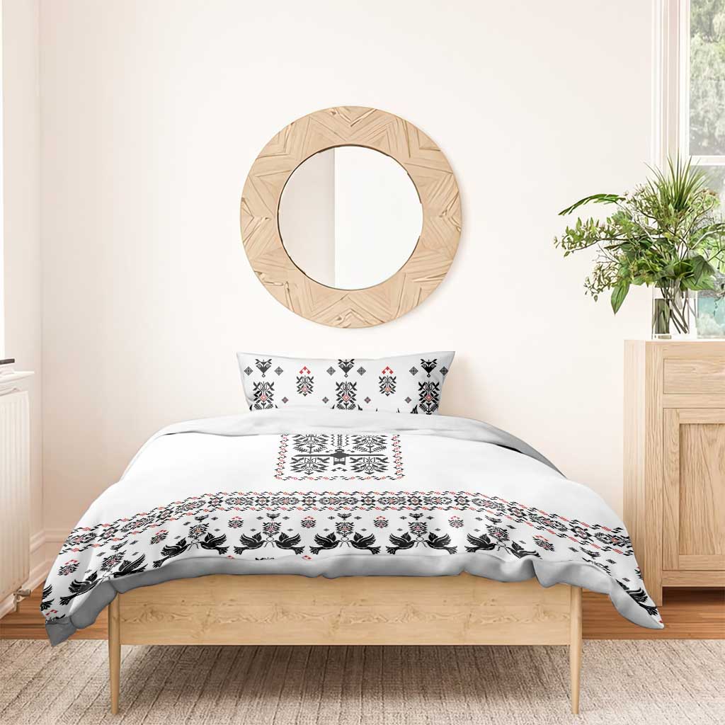 Ukraine Military Vyshyvanka Pattern Bedding Set Ukrainian Heritage White Tactical Style - Wonder Print Shop