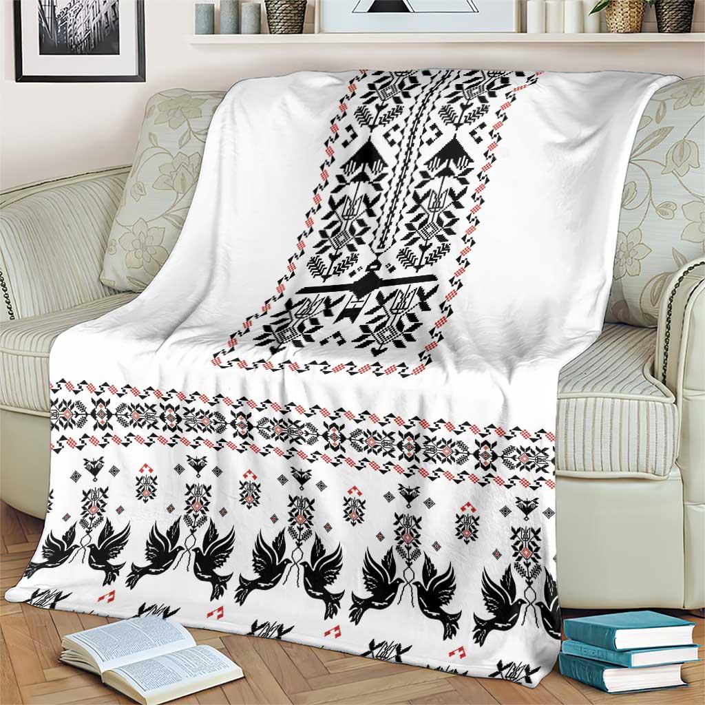 Ukraine Military Vyshyvanka Pattern Blanket Ukrainian Heritage White Tactical Style - Wonder Print Shop