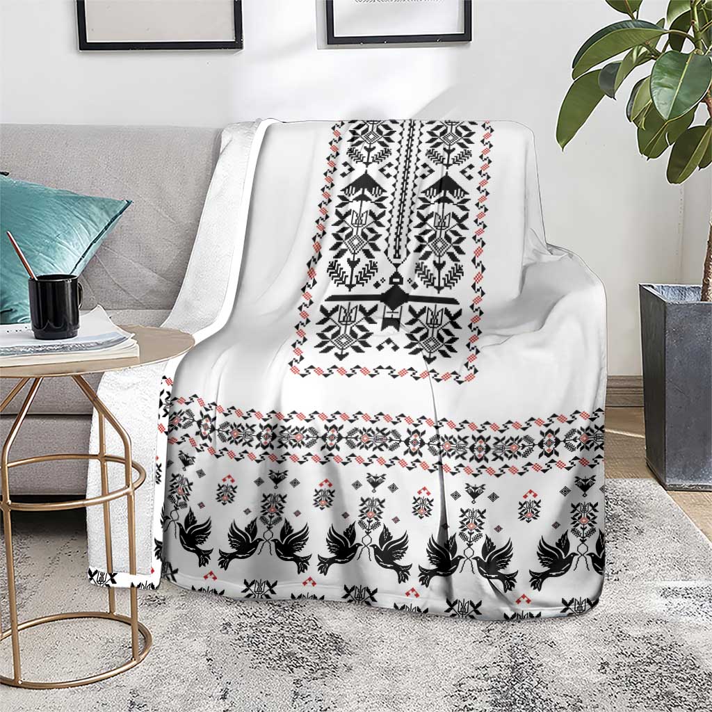 Ukraine Military Vyshyvanka Pattern Blanket Ukrainian Heritage White Tactical Style - Wonder Print Shop