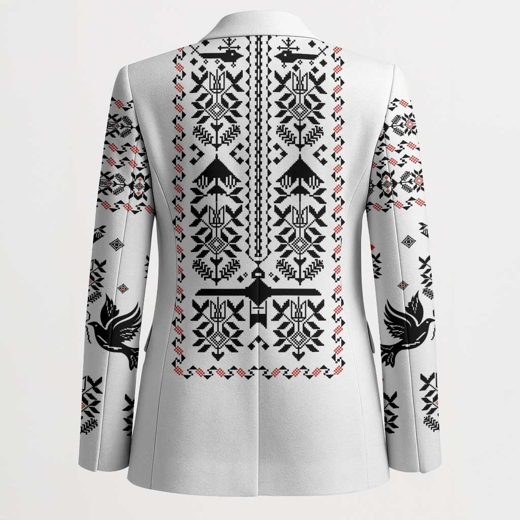 Ukraine Military Vyshyvanka Pattern Blazer Ukrainian Heritage White Tactical Style - Wonder Print Shop