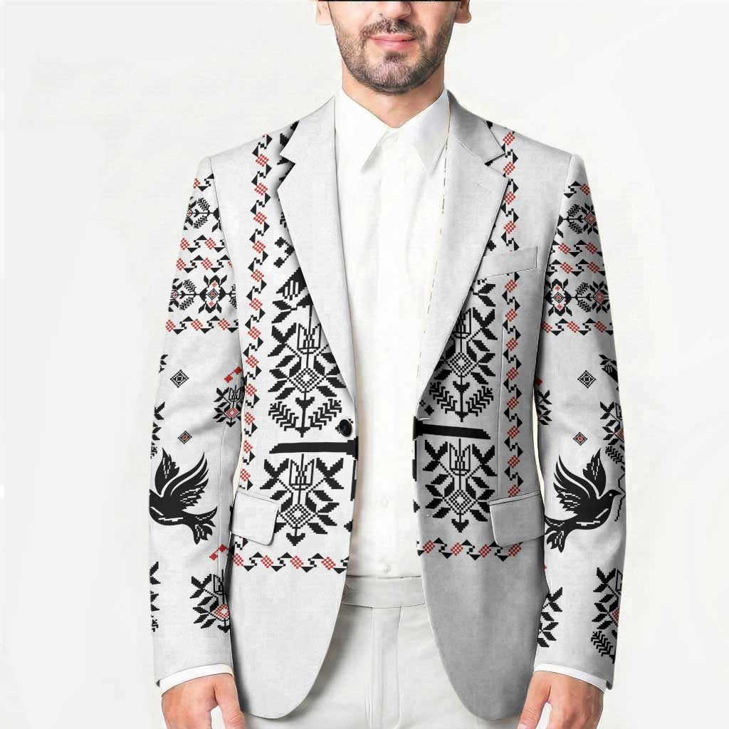 Ukraine Military Vyshyvanka Pattern Blazer Ukrainian Heritage White Tactical Style - Wonder Print Shop