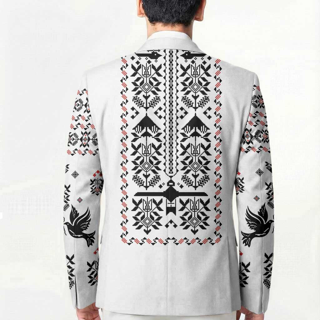 Ukraine Military Vyshyvanka Pattern Blazer Ukrainian Heritage White Tactical Style - Wonder Print Shop