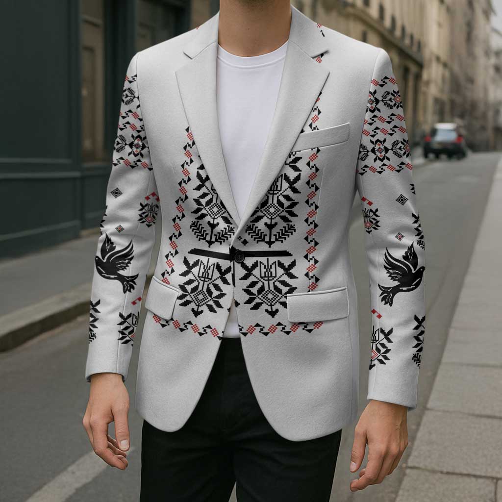 Ukraine Military Vyshyvanka Pattern Blazer Ukrainian Heritage White Tactical Style - Wonder Print Shop