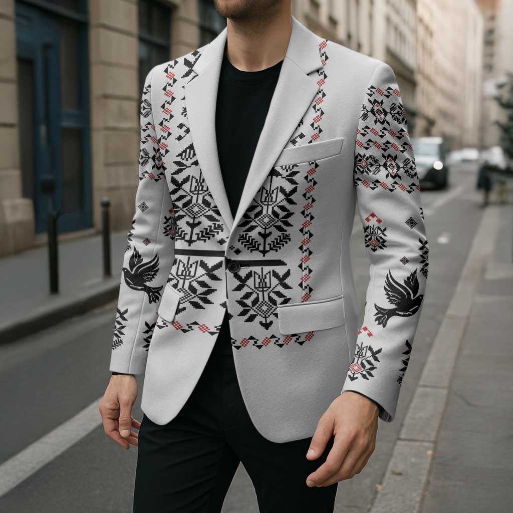 Ukraine Military Vyshyvanka Pattern Blazer Ukrainian Heritage White Tactical Style - Wonder Print Shop