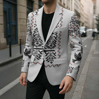 Ukraine Military Vyshyvanka Pattern Blazer Ukrainian Heritage White Tactical Style - Wonder Print Shop