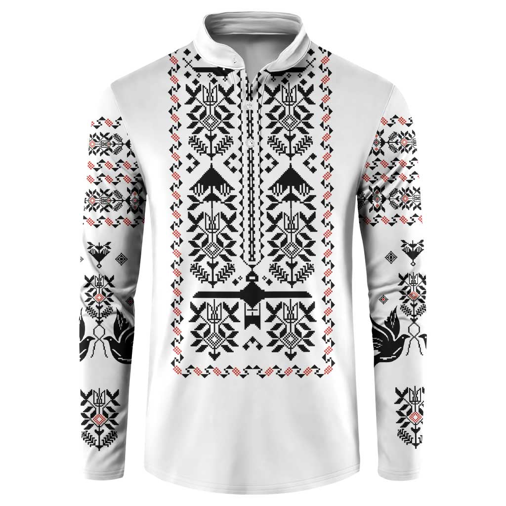 Ukraine Military Vyshyvanka Pattern Button Sweatshirt Ukrainian Heritage White Tactical Style - Wonder Print Shop