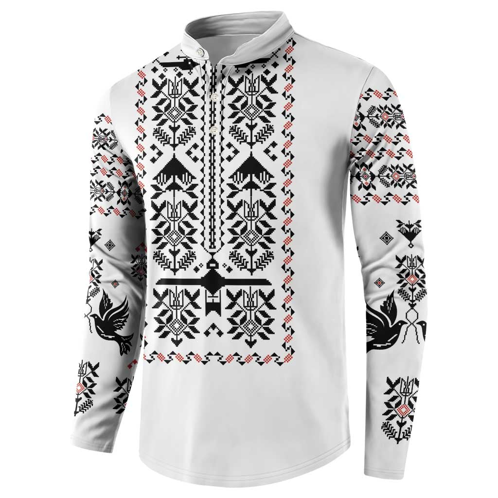 Ukraine Military Vyshyvanka Pattern Button Sweatshirt Ukrainian Heritage White Tactical Style - Wonder Print Shop