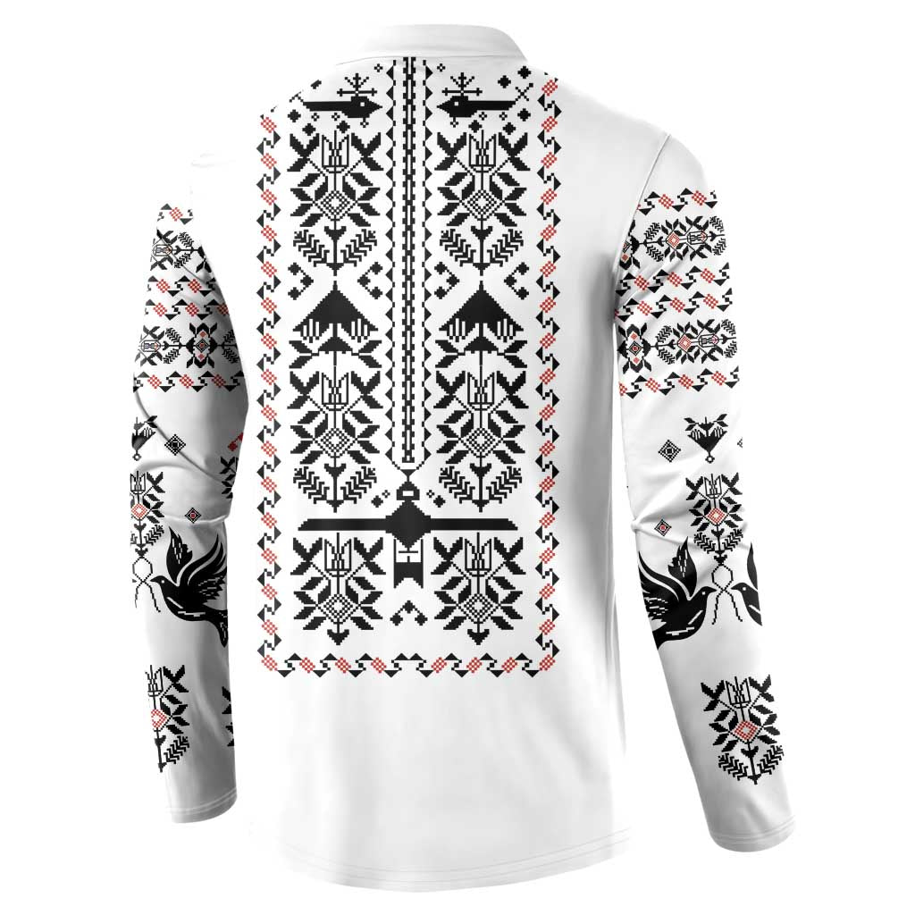 Ukraine Military Vyshyvanka Pattern Button Sweatshirt Ukrainian Heritage White Tactical Style - Wonder Print Shop