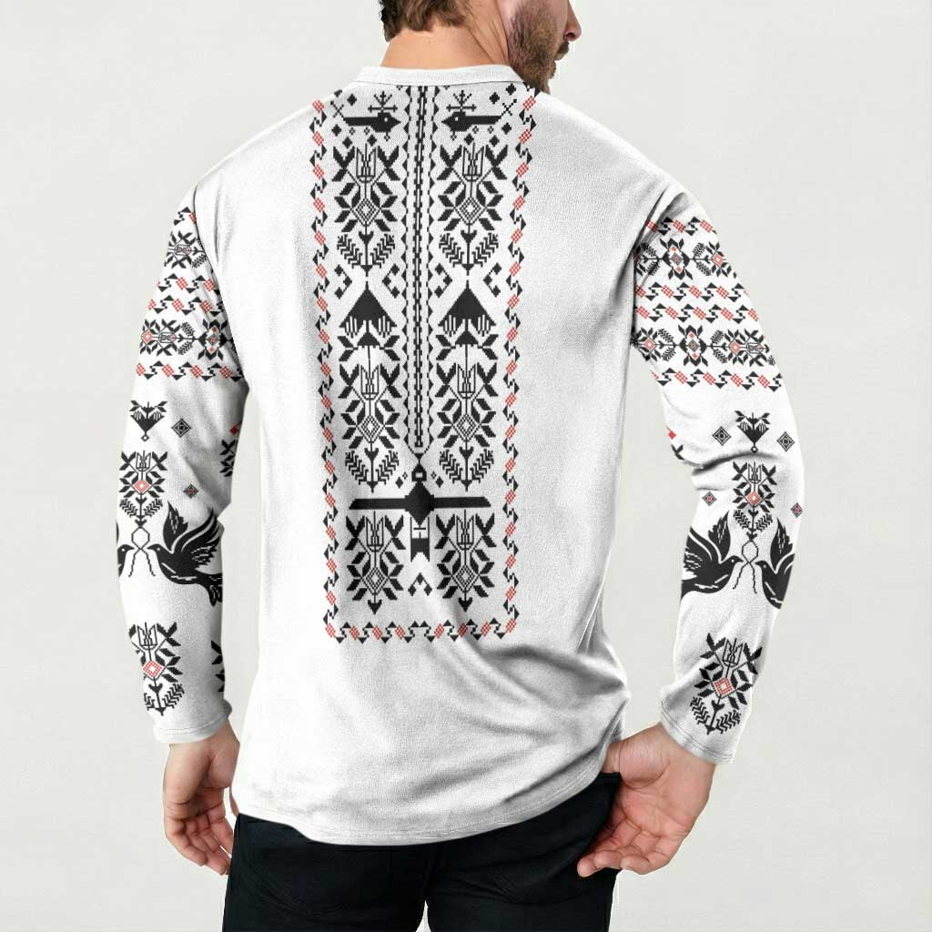 Ukraine Military Vyshyvanka Pattern Button Sweatshirt Ukrainian Heritage White Tactical Style - Wonder Print Shop