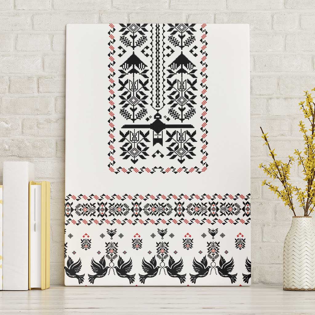 Ukraine Military Vyshyvanka Pattern Canvas Wall Art Ukrainian Heritage White Tactical Style - Wonder Print Shop