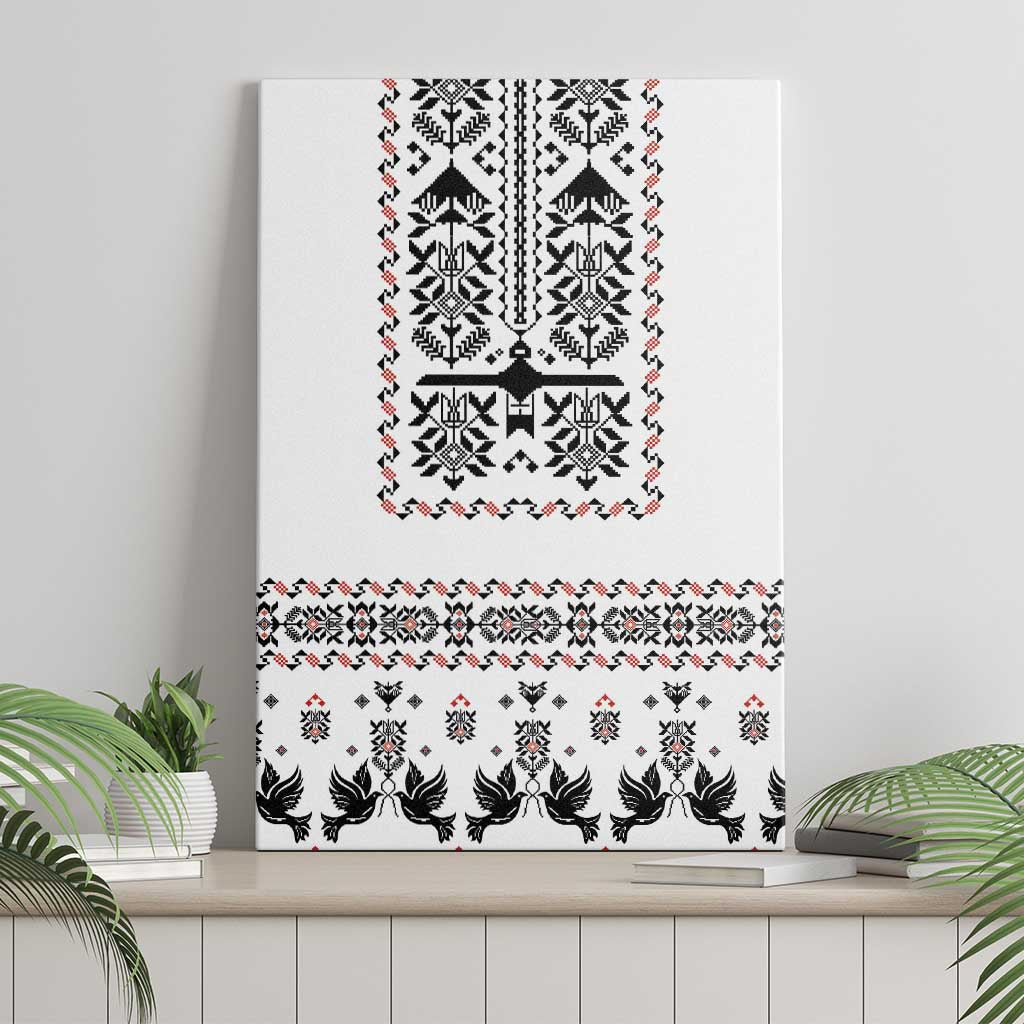 Ukraine Military Vyshyvanka Pattern Canvas Wall Art Ukrainian Heritage White Tactical Style - Wonder Print Shop
