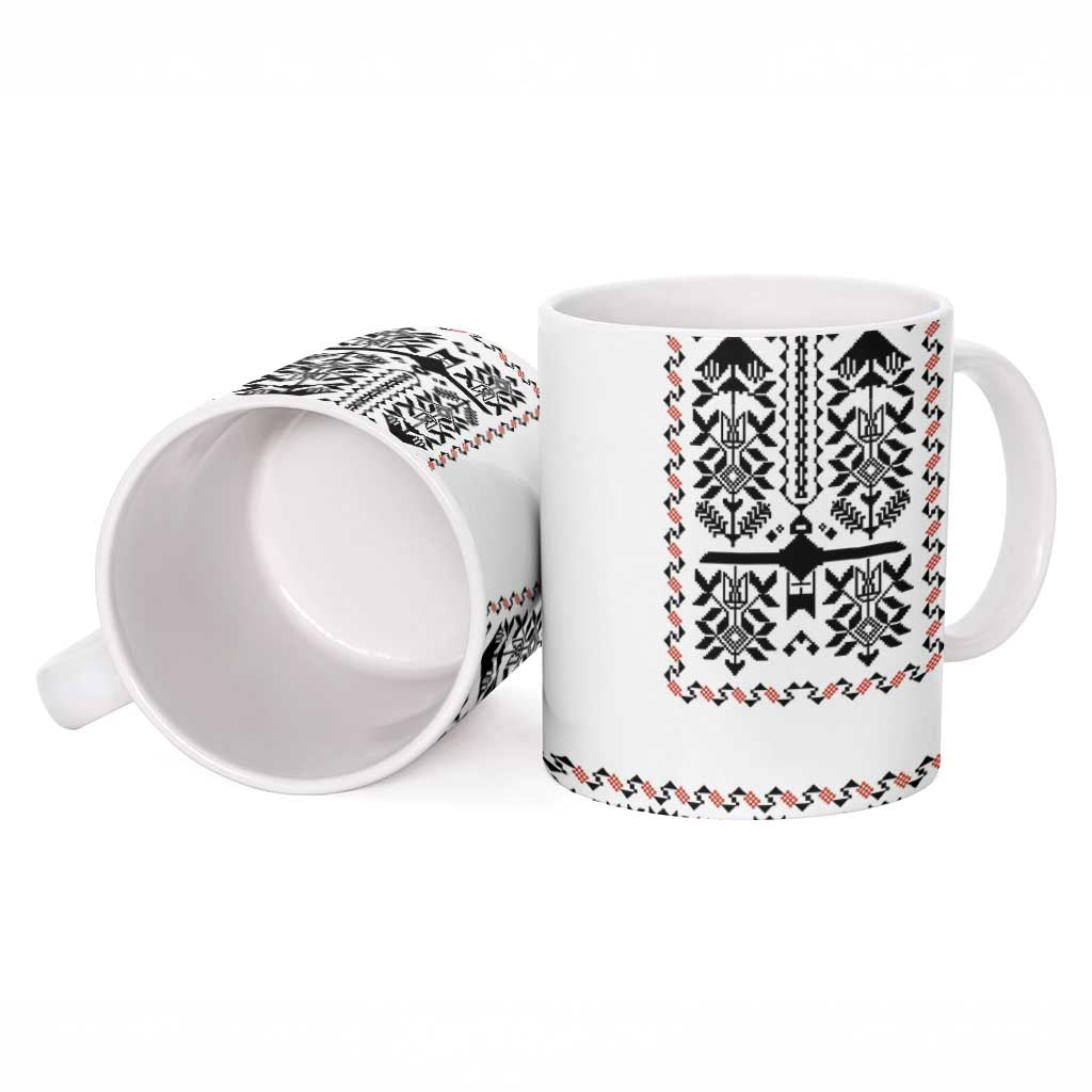 Ukraine Military Vyshyvanka Pattern Ceramic Mug Ukrainian Heritage White Tactical Style - Wonder Print Shop