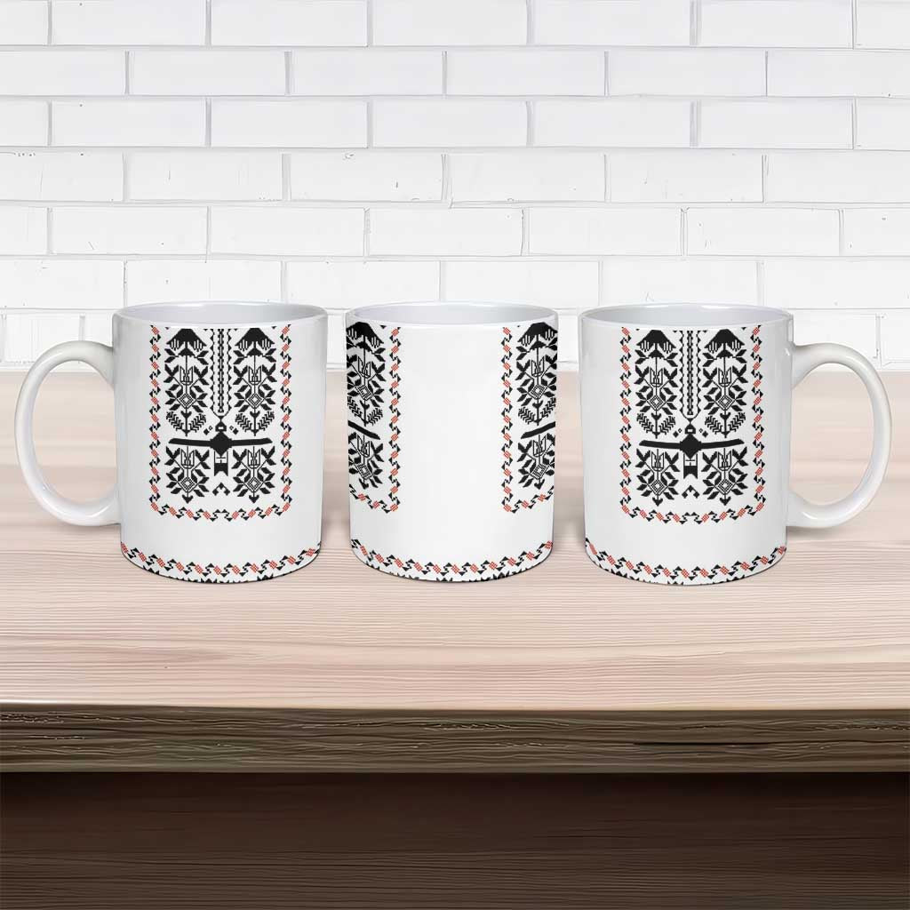 Ukraine Military Vyshyvanka Pattern Ceramic Mug Ukrainian Heritage White Tactical Style - Wonder Print Shop