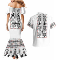 Ukraine Military Vyshyvanka Pattern Couples Matching Mermaid Dress and Hawaiian Shirt Ukrainian Heritage White Tactical Style - Wonder Print Shop